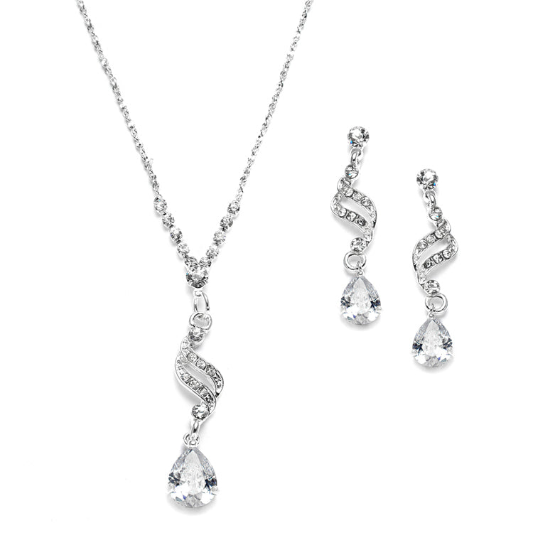 Dainty Necklace & Earrings Set with Cubic ZIrconia Teardrops