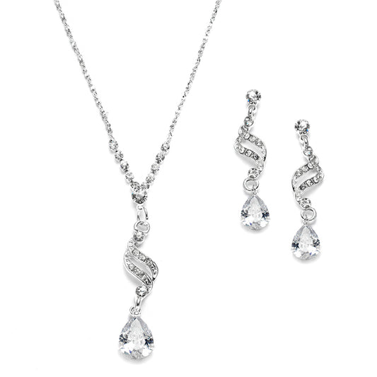 Dainty Necklace & Earrings Set with Cubic ZIrconia Teardrops