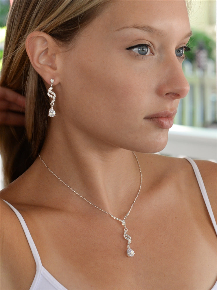 Dainty Necklace & Earrings Set with Cubic ZIrconia Teardrops