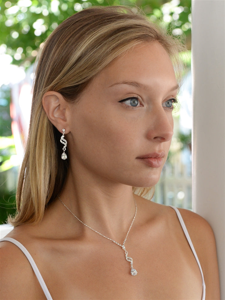 Dainty Necklace & Earrings Set with Cubic ZIrconia Teardrops