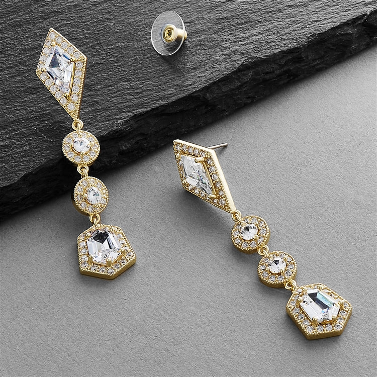 Empress & Noble Cut Cubic Zirconia Gold Bridal Earrings