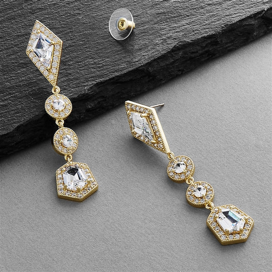 Empress & Noble Cut Cubic Zirconia Gold Bridal Earrings