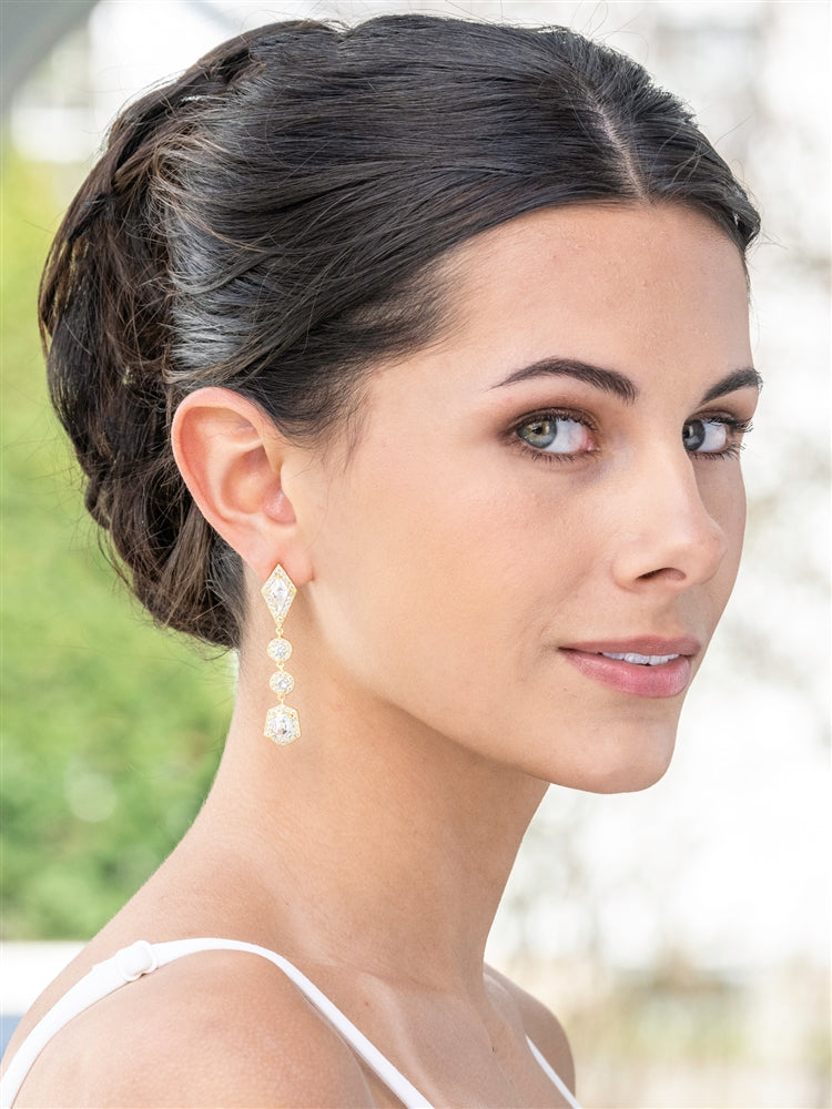 Empress & Noble Cut Cubic Zirconia Gold Bridal Earrings