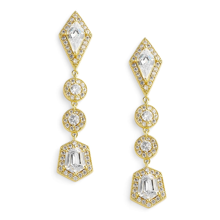 Empress & Noble Cut Cubic Zirconia Gold Bridal Earrings