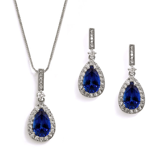 Something Blue" Sapphire Cubic Zirconia  Necklace and Earrings Set