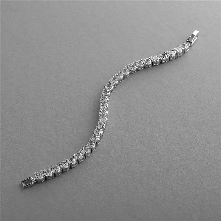 Glamorous Silver Rhodium Bridal or Prom Tennis Bracelet in 6" Petite Size