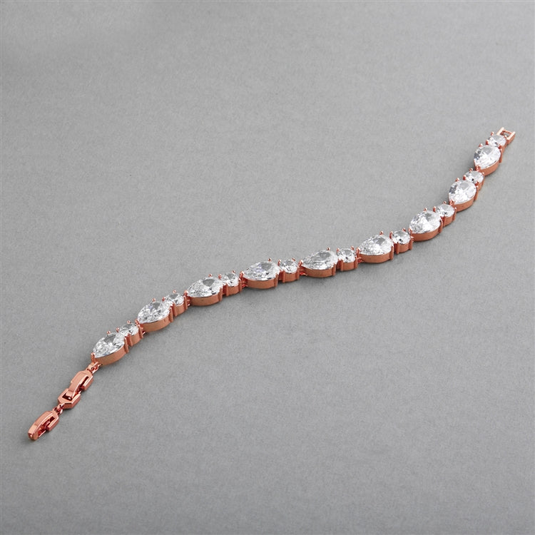 Top Selling CZ Pears and Rounds Bridal or Bridesmaids Rose Gold Bracelet