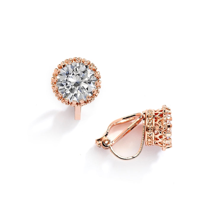 Rose Gold Crown Setting Clip-On 2.0 Carat Round Solitaire Cubic Zirconia