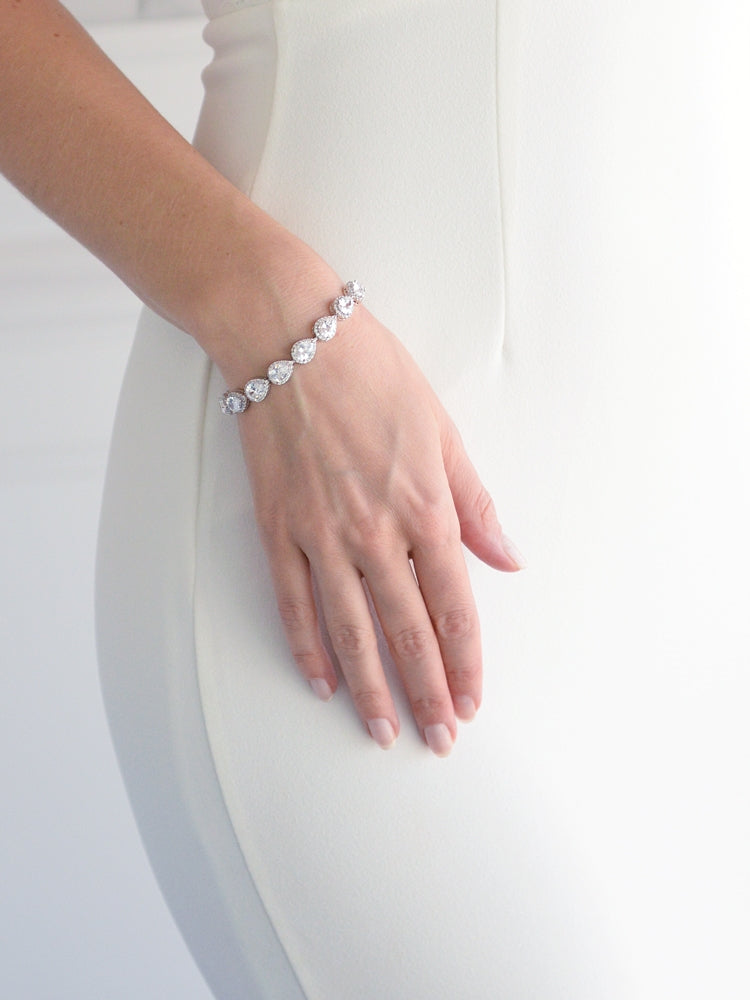 Top Selling CZ Framed Pears Bridal or Bridesmaids Bracelet
