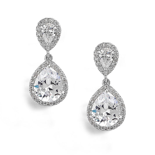 Double Teardrop Clip-On Cubic Zirconia Wedding Earrings