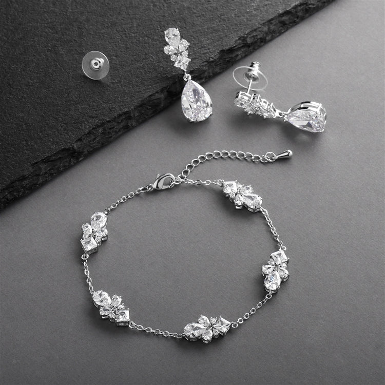 Cubic Zirconia Multi-Shape Bridal Bracelet and Earrings Set