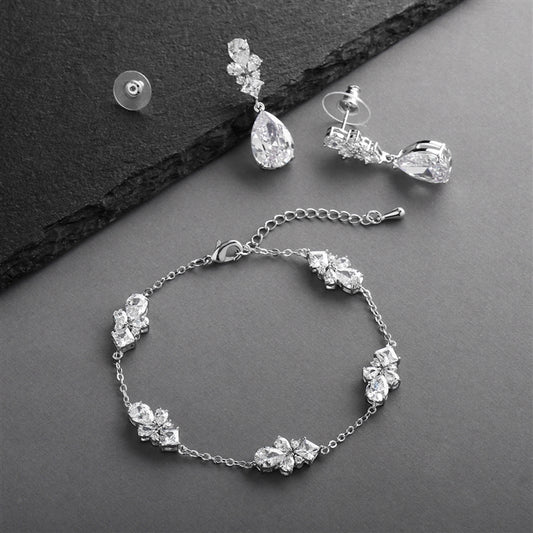 Cubic Zirconia Multi-Shape Bridal Bracelet and Earrings Set