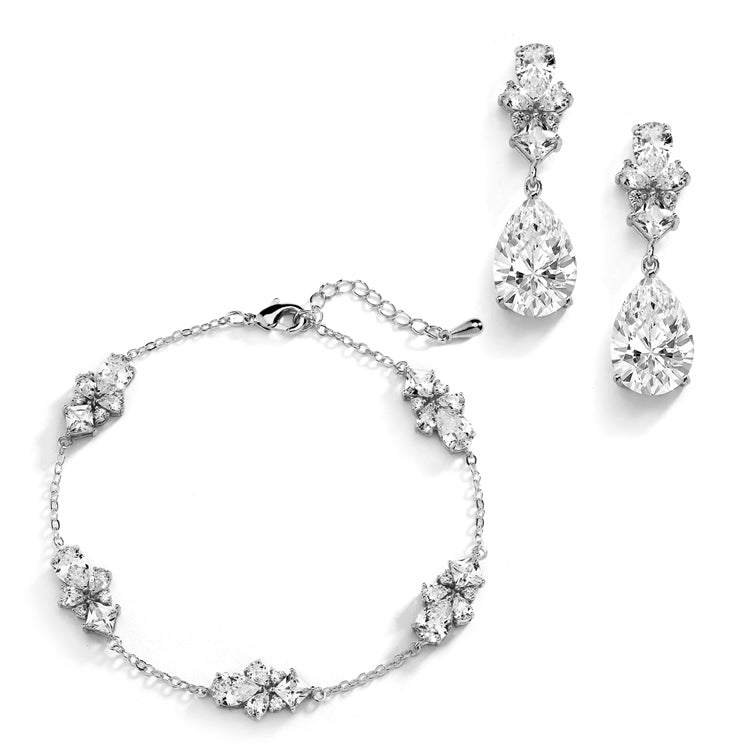 Cubic Zirconia Multi-Shape Bridal Bracelet and Earrings Set