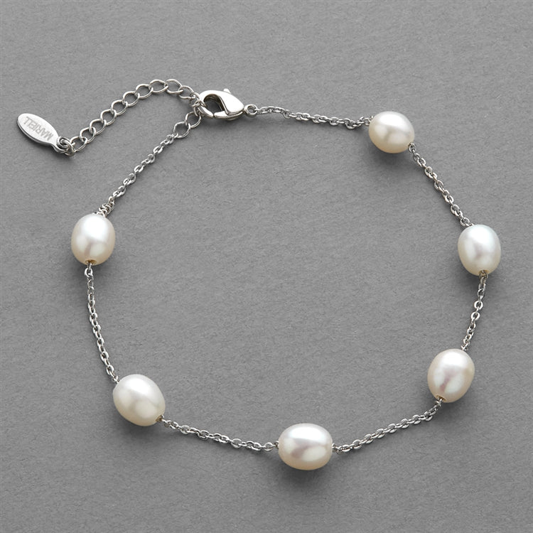 Ivory Freshwater "Floating Pearl" Bracelet on Delicate Link Chain