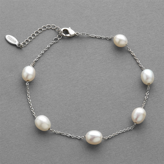 Ivory Freshwater "Floating Pearl" Bracelet on Delicate Link Chain