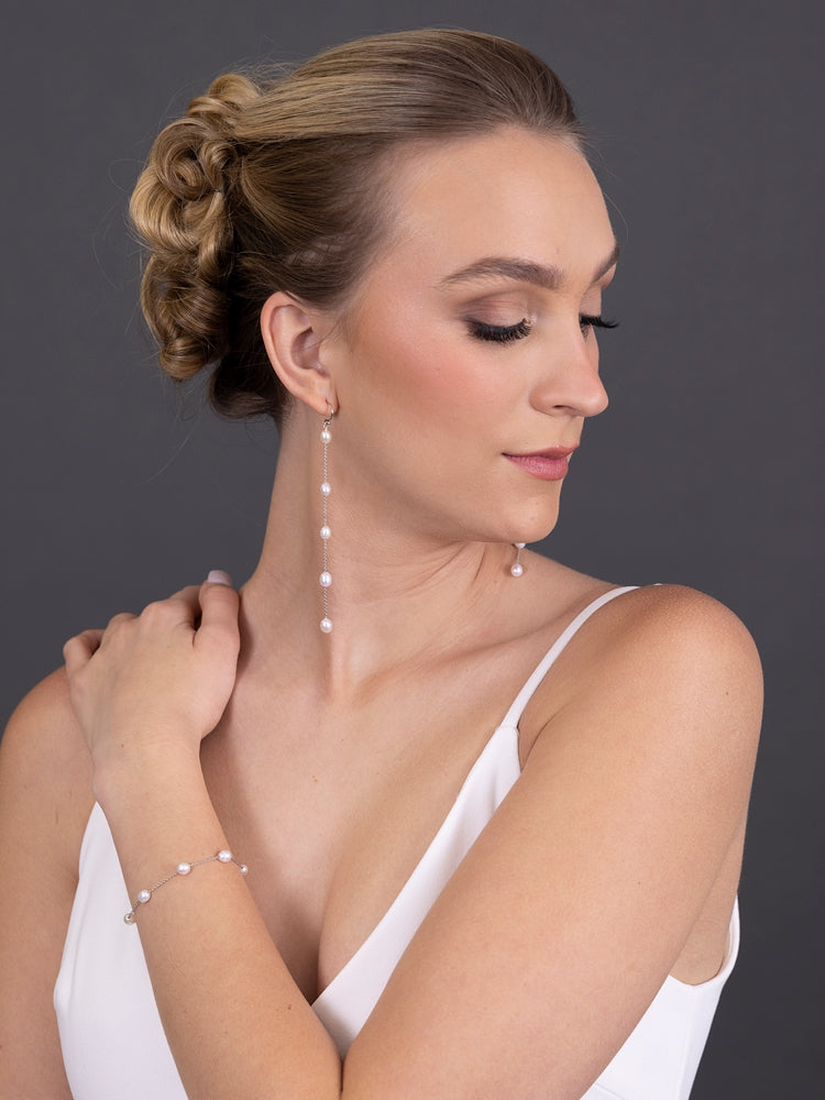 Genuine Freshwater Ivory Pearl Dangle Shoulder Duster Earrings on Slender Silver