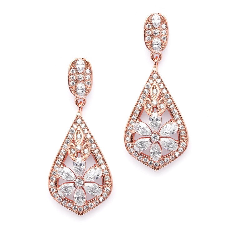 Sophisticated Rose Gold Art Deco CZ Clip-On Wedding Earrings