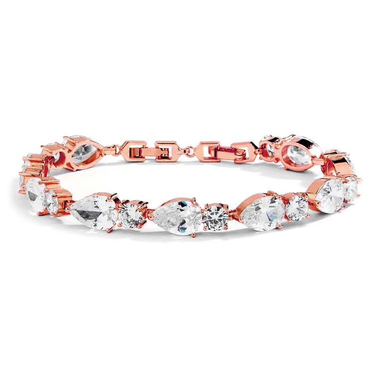Top Selling CZ Pears and Rounds Bridal or Bridesmaids Rose Gold Bracelet