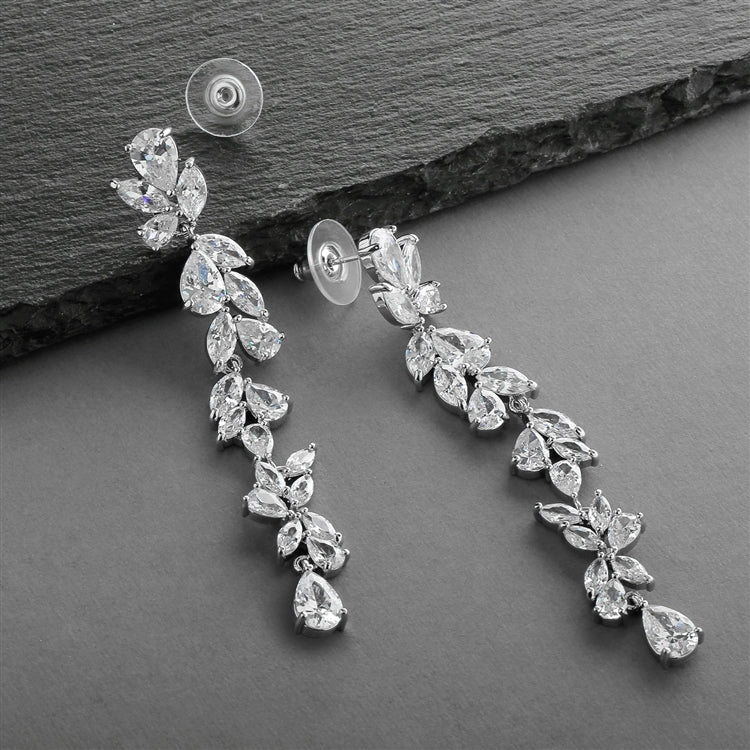 Cubic Zirconia Long Statement Wedding Dangle Earrings