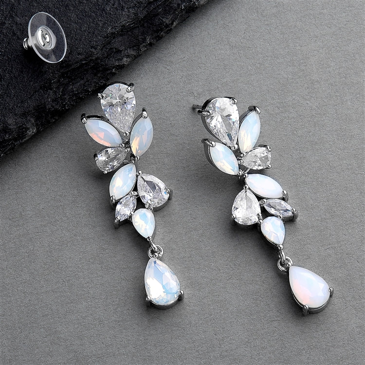 Cubic Zirconia and Opal Linear Mosaic Wedding Earrings for Brides & Bridesmaids