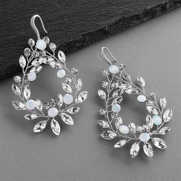 Hand made Opal and Clear Crystal Silver Hoop Bridal Prom Earrings Staar Tailors