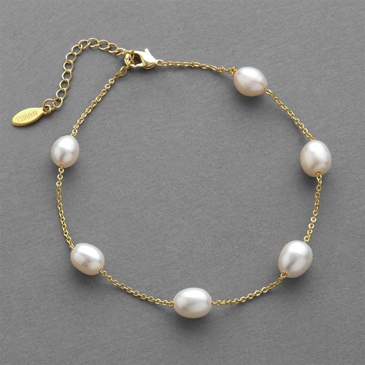 Ivory Freshwater "Floating Pearl" Bracelet on Delicate Link Chain